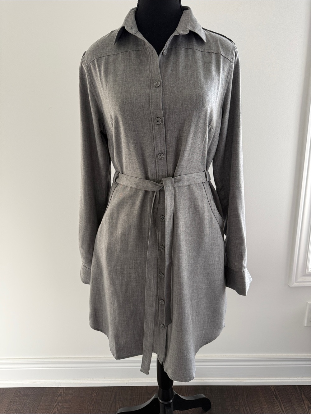 Figs Grey Merino-Lyocell Button-Front Shirt Dress